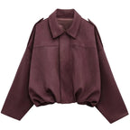 Suède-look bomberjack dames – oversized & cropped
