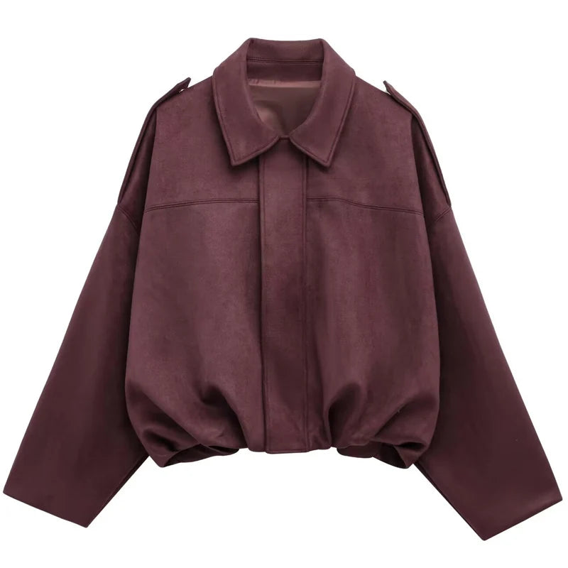 Suède-look bomberjack dames – oversized & cropped