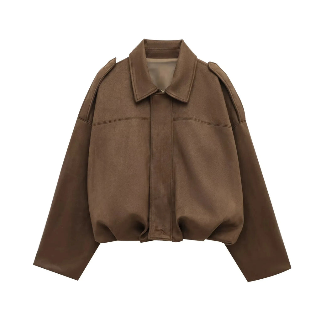 Suède-look jas dames met kraag – ruimvallend