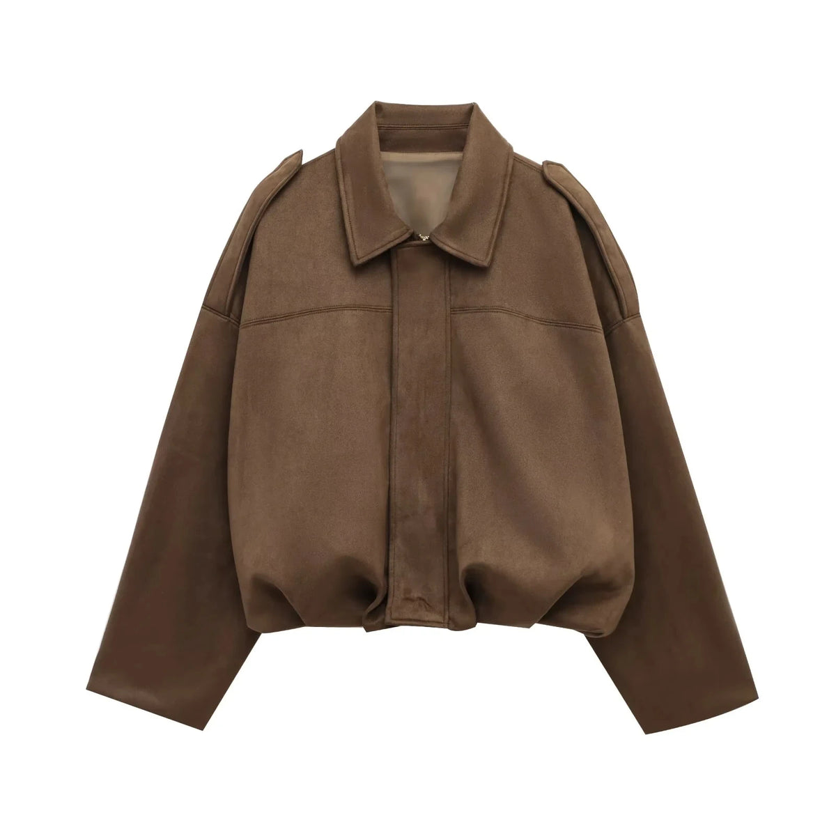 Suède-look jas dames met kraag – ruimvallend