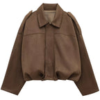 Suède-look bomberjack dames – oversized & cropped