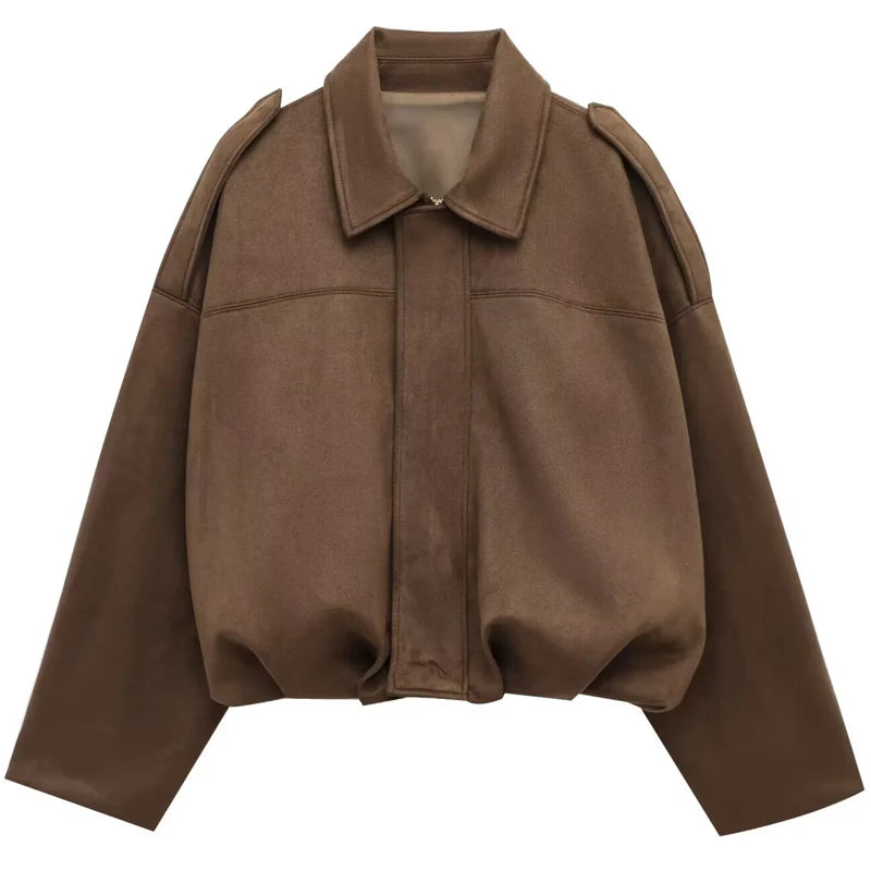 Suède-look bomberjack dames – oversized & cropped