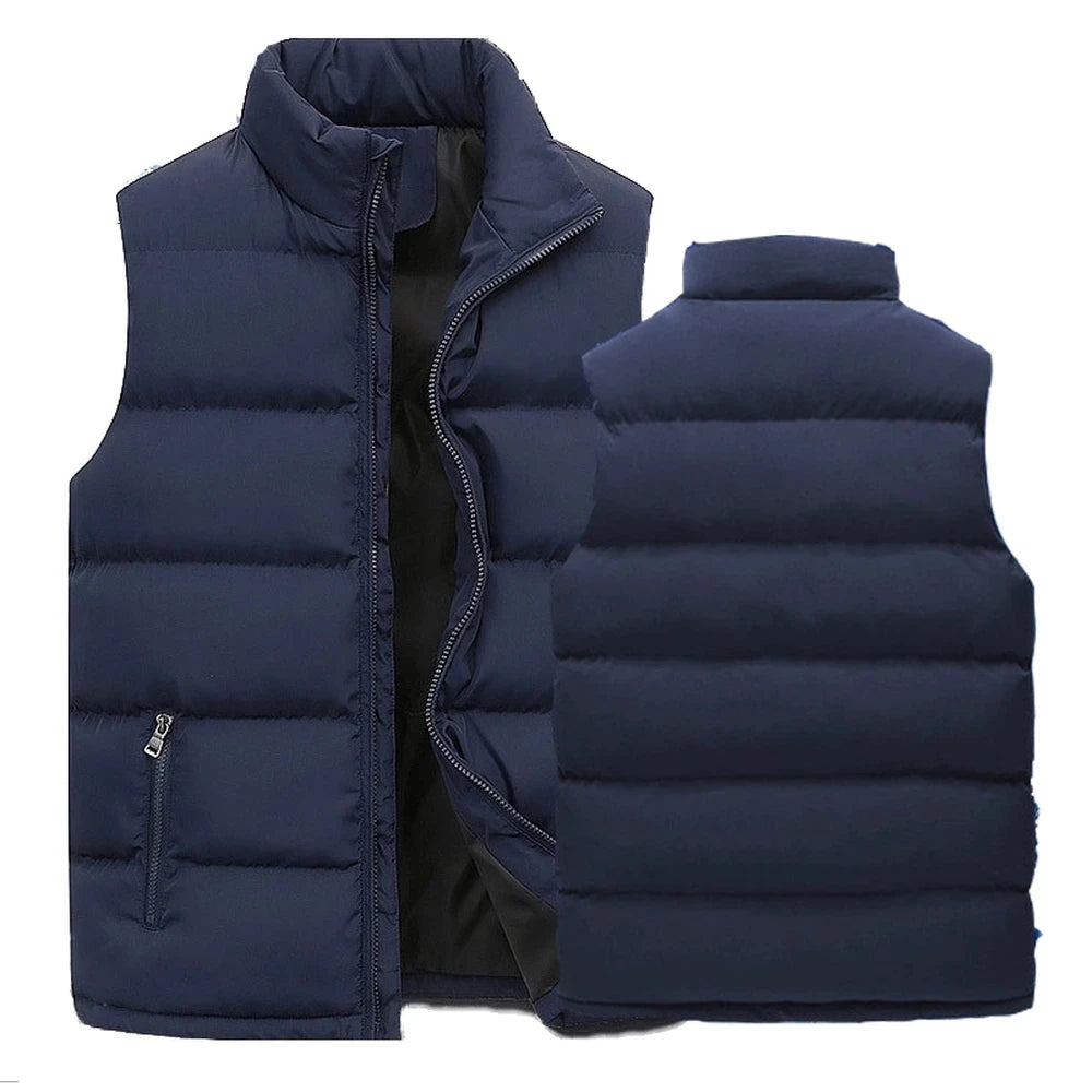 Bodywarmer heren donkerblauw, voor- en achterkant