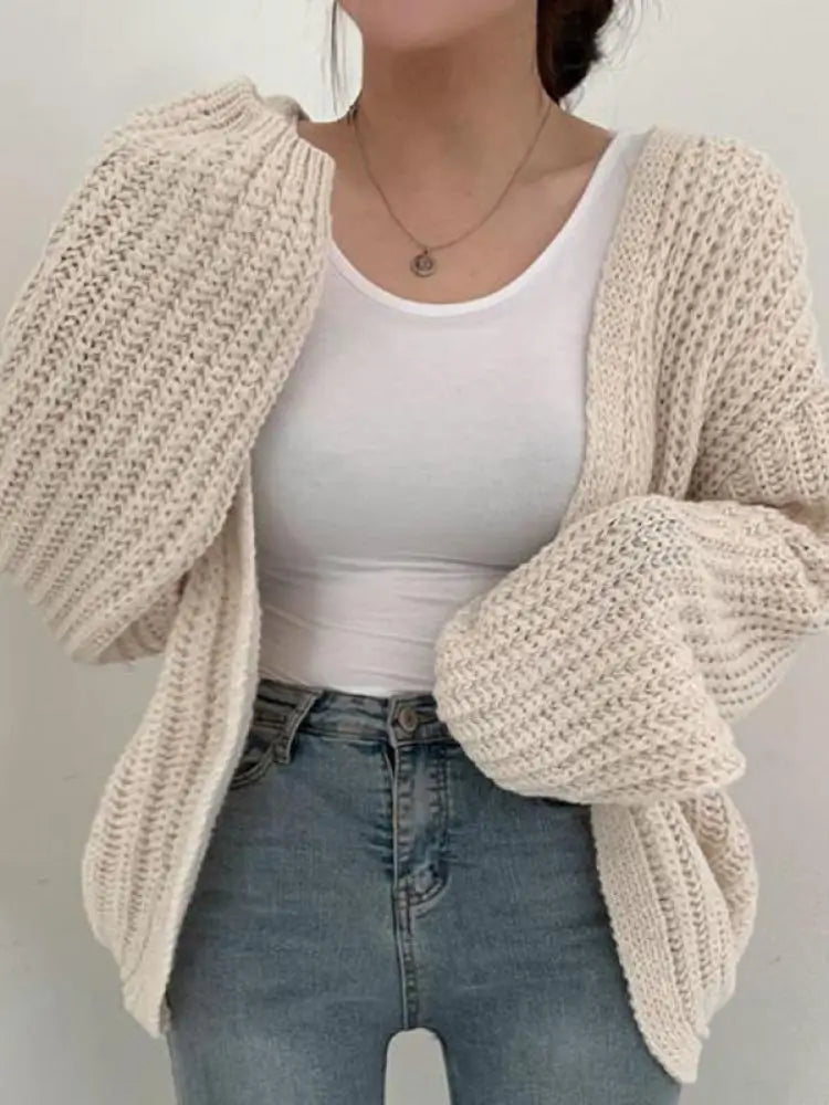 Grof gebreid vest dames – Crème