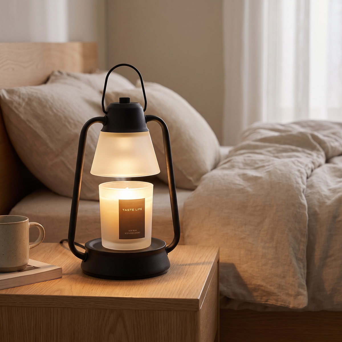 SmältLys waxsmelt-lamp op nachtkastje in slaapkamer
