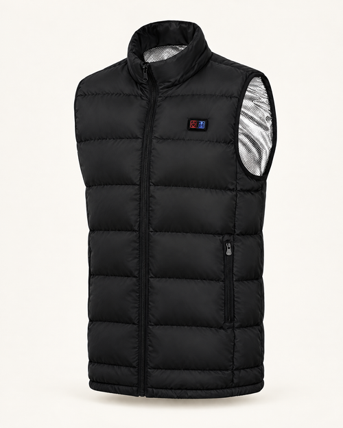 Norvali heated vest in black, front view