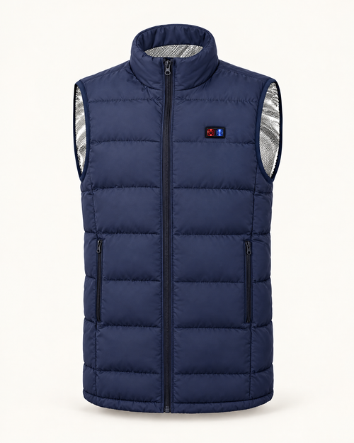 Norvali heated vest in blue, front view
