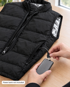 Connecting the vest's USB cable to a power bank (power bank not included)