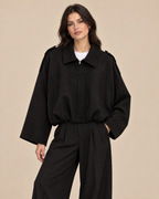 Zwarte suède-look bomberjack dames, oversized