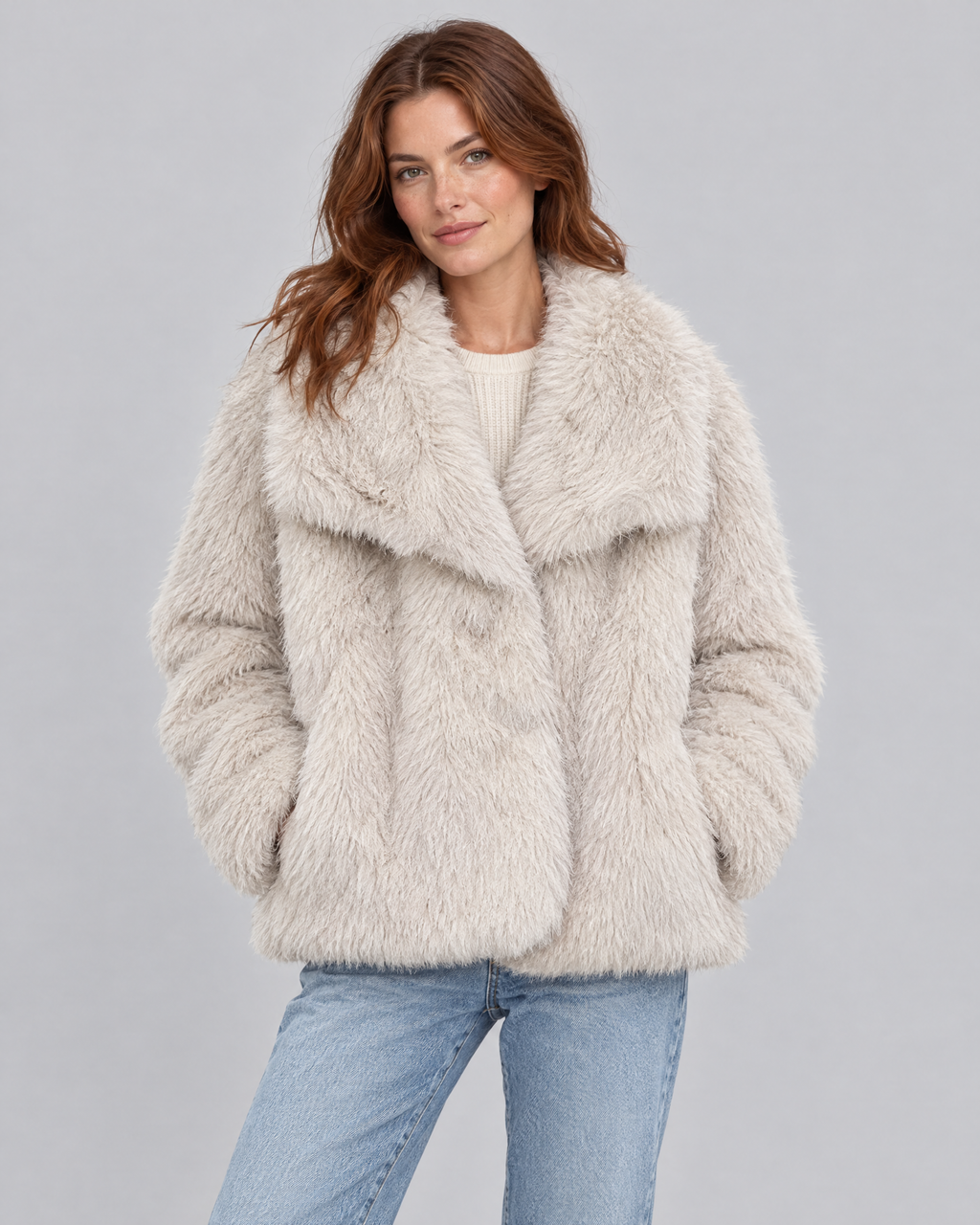 Beige nepbont jas dames