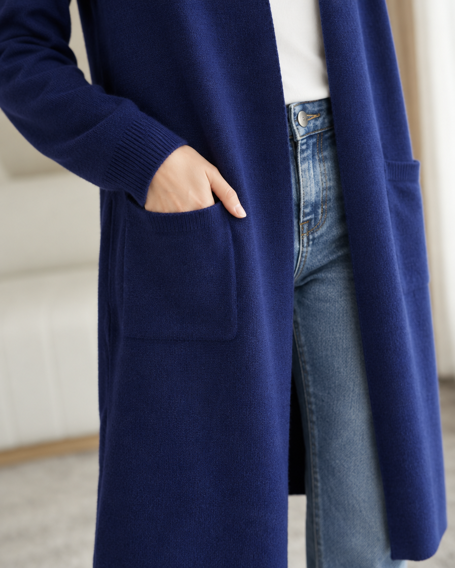 Close-up of the soft knit and patch pocket