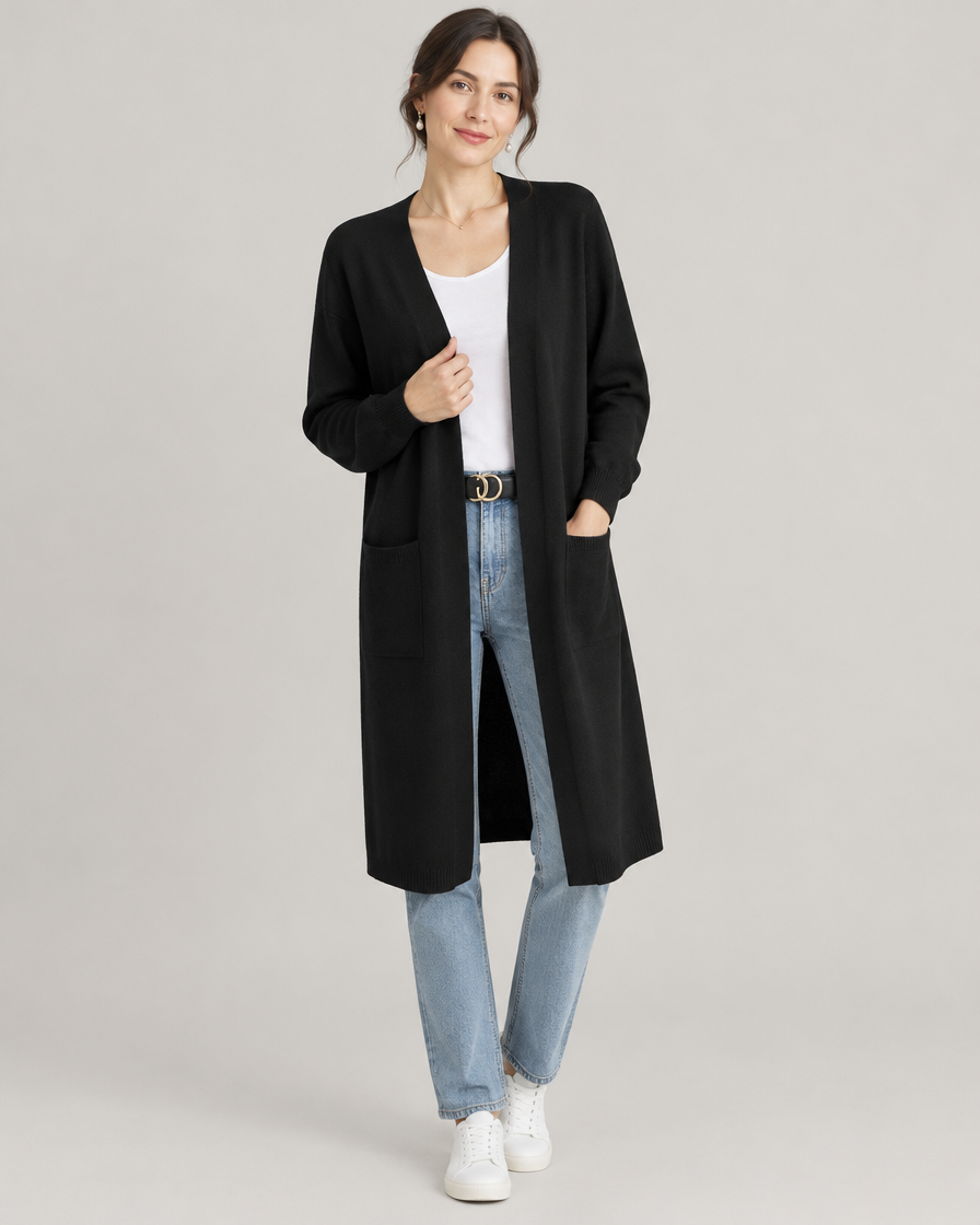 Longline cardigan in black