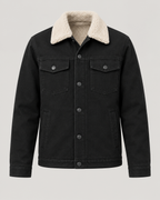Black sherpa-lined work jacket, front view