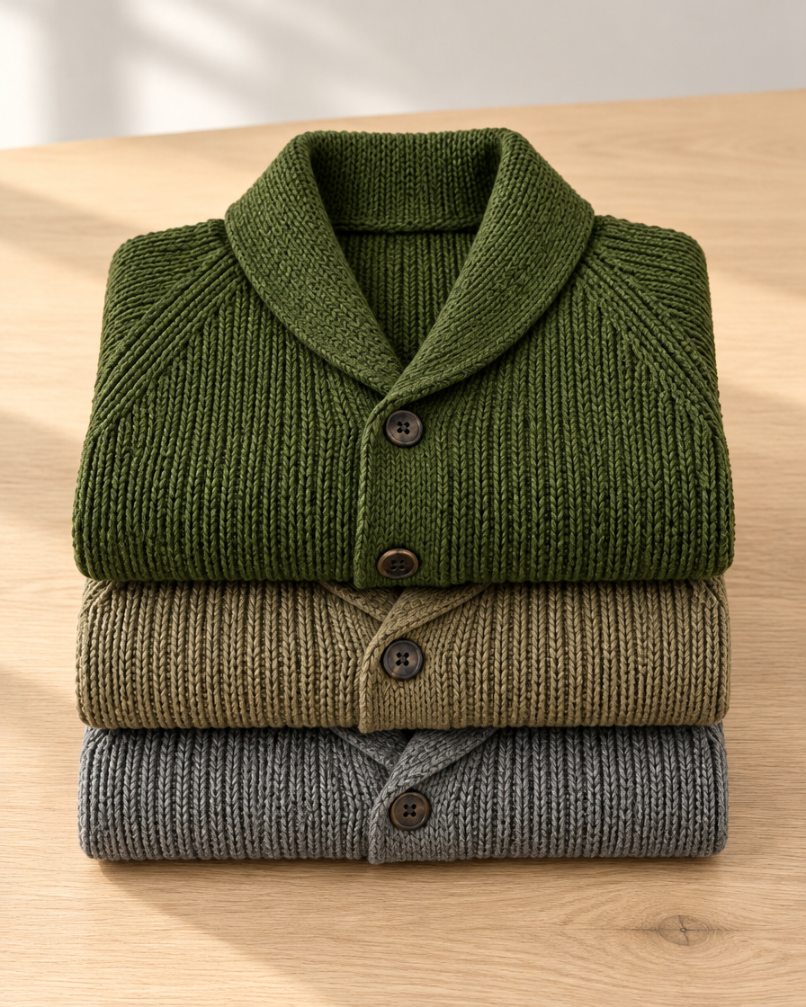 shawl-7 Shawl collar cardigan stack (AI)