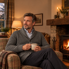shawl-5 Shawl collar cardigan grey fireplace (AI)