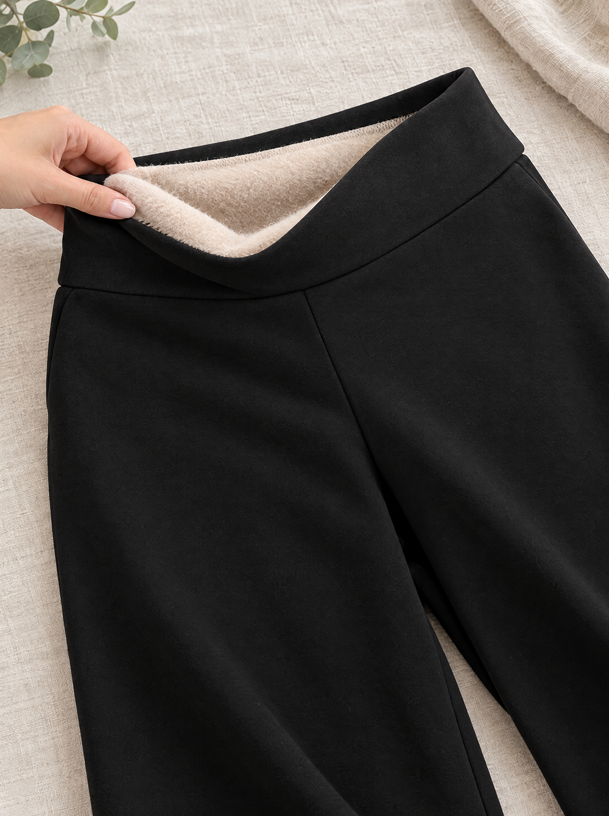 Binnenkant van de thermo pantalon met zachte fleecevoering